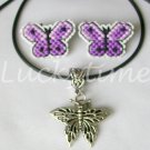 Purple violet butterfly Plastic Canvas earrings set