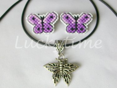 Purple violet butterfly Plastic Canvas earrings set