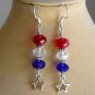 Red white blue crystal bead star charm usa drop earrings