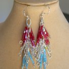 Patriotic luster glass hex bugle bead red white blue dangle earrings Patriotic luster glass hex bugle bead red white blue dangle earrings