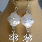 Christmas Snowball white bead snowflake charm earrings