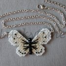 Cabbage White butterfly Plastic Canvas pendant silver chain necklace Cabbage White butterfly Plastic Canvas pendant silver chain necklace