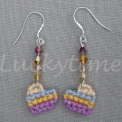 Purple Peach  ombre heart Cross Stitch Plastic Canvas bead earrings