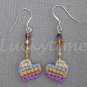 Purple Peach  ombre heart Cross Stitch Plastic Canvas bead earrings