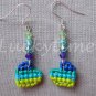 Blue Green ombre heart Cross Stitch Plastic Canvas bead earrings
