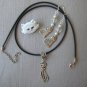 White Persian Pin tabby cat charm crystal bead Earrings Necklace Set