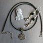 White Bichon pin black bead dog charm Earrings charm Necklace Set