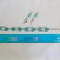 Dolphin charm aqua blue luster hex glass bead Bracelet Earrings Set