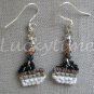 Grey Black ombre Cross Stitch Plastic Canvas crystal bead earrings