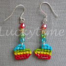 Rainbow heart Cross Stitch Plastic Canvas crystal bead earrings