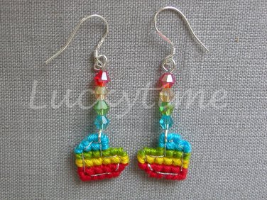 Rainbow heart Cross Stitch Plastic Canvas crystal bead earrings