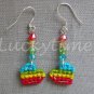 Rainbow heart Cross Stitch Plastic Canvas crystal bead earrings