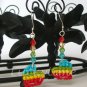 Rainbow heart Cross Stitch Plastic Canvas crystal bead earrings