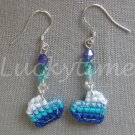Blue Aqua ombre heart Cross Stitch crystal bead plastic canvas earrings Blue Aqua ombre heart Cross Stitch crystal bead plastic canvas earrings