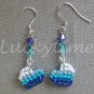 Blue Aqua ombre heart Cross Stitch crystal bead plastic canvas earrings