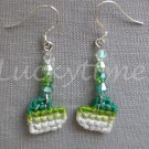 Green ombre Cross Stitch heart crystal bead plastic canvas earrings Green ombre Cross Stitch heart crystal bead plastic canvas earrings