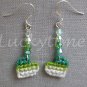 Green ombre Cross Stitch heart crystal bead plastic canvas earrings