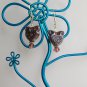 Purple kitty cat face glass bead rondelle crystal earrings