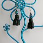 Black pressed Czech glass cat AB iridescent crystal bead earrings