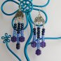 Purple periwinkle blue pressed flower bead chandelier earrings