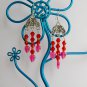 Fuchsia pink heart red crystal bead chandelier earrings