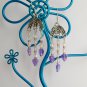 Purple heart clear crystal bead chandelier earrings
