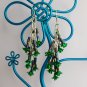 Green rose flower iridescent bugle bead dangle earrings