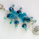 Angel heart Zipper Purse Charm aqua crystal butterfly bead