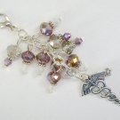 Medical Nurse Caduceus Zipper Purse Charm purple crystal bead Medical Nurse Caduceus Zipper Purse Charm purple crystal bead
