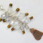Tabby Cat Zipper Purse Charm brown brass clear crystal bead