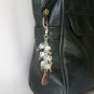 Tabby Cat Zipper Purse Charm brown brass clear crystal bead