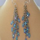 Blue crystal bicone bead silver chain dangle earrings Blue crystal bicone bead silver chain dangle earrings