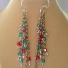 Christmas red green bicone crystal bead chain dangle earrings Christmas red green bicone crystal bead chain dangle earrings