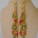 Christmas green red bicone crystal bead gold chain dangle earrings Christmas green red bicone crystal bead gold chain dangle earrings