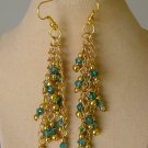 Green crystal bicone bead gold chain dangle earrings Green crystal bicone bead gold chain dangle earrings
