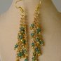 Green crystal bicone bead gold chain dangle earrings