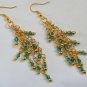 Green crystal bicone bead gold chain dangle earrings