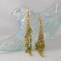 Green crystal bicone bead gold chain dangle earrings