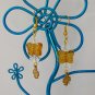 Czech yellow butterfly bead four leaf clover clear crystal charm earrings