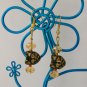Czech black cat face champagne yellow crystal bead earrings