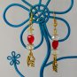 Red glass heart clear crystal bead love charm earrings