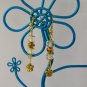 Flower gold clear crystal rondelle bead drop earrings