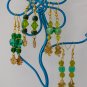 Lucky four leaf clover charm green glass bead earrings