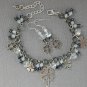 Four leaf clover gunmetal grey crystal charm Bracelet Earrings Set