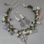 Four leaf clover brown white crystal bead charm Bracelet Earrings Set