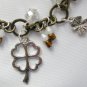 Four leaf clover brown white crystal bead charm Bracelet Earrings Set