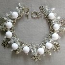 Snowflake chunky star silver white crystal bead charm bracelet Snowflake chunky star silver white crystal bead charm bracelet