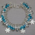 White glitery snowflake aqua blue crystal bead charm bracelet White glitery snowflake aqua blue crystal bead charm bracelet