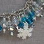 White glitery snowflake aqua blue crystal bead charm bracelet