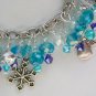 Snowflake angel charm aqua blue rondelle crystal bead bracelet